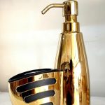 Golden liquid soap dispenser with sponge holder